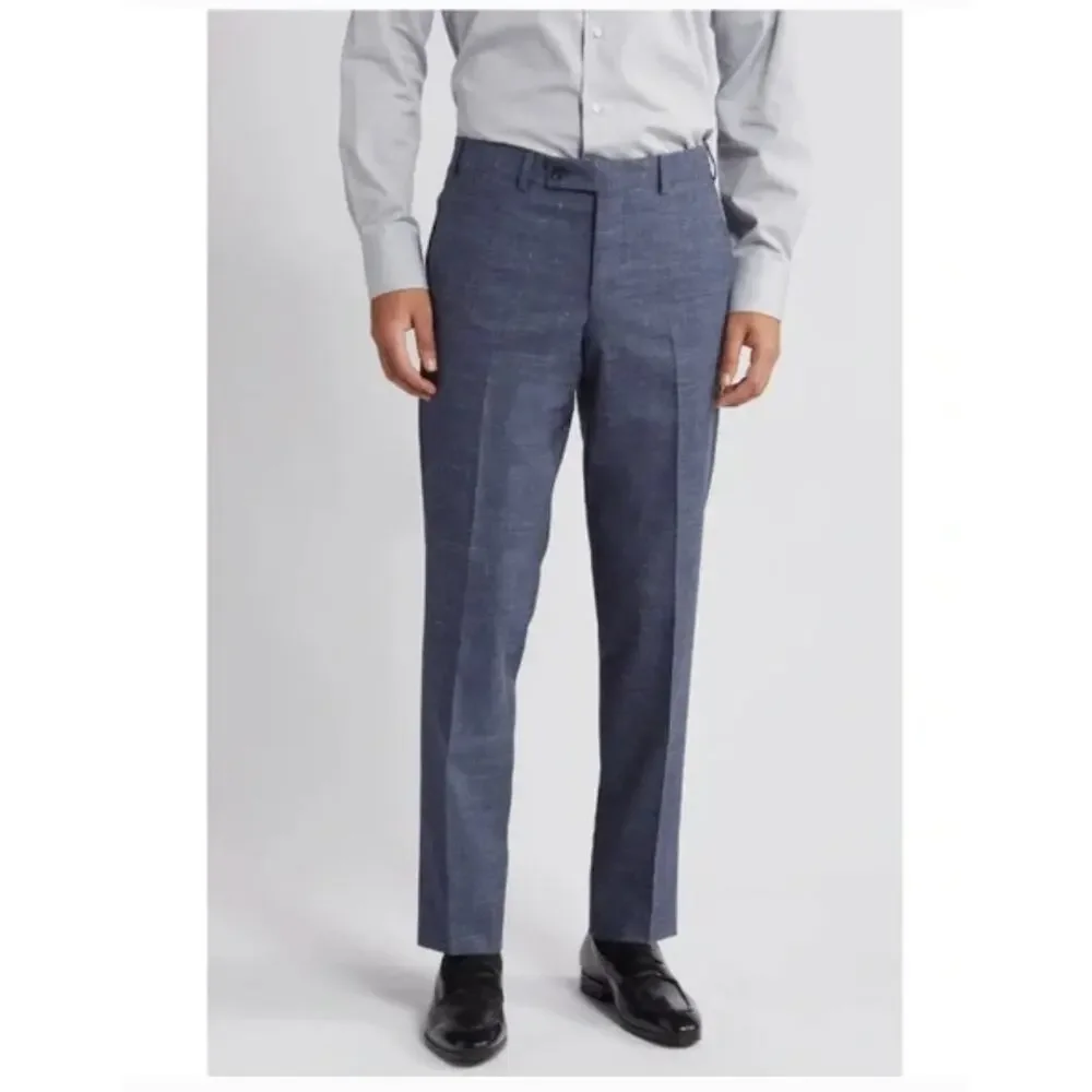 Ted Baker Karl Slim Fit 100% Wool Dress Pants, Micro Plaid Blue | 33 Short Unhem - Picture 2 of 14